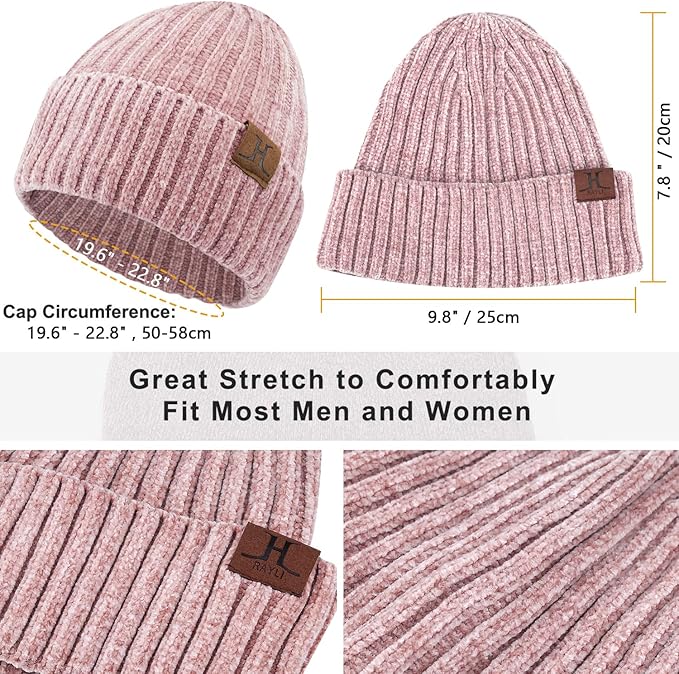 Womens Winter Knit Warm Hat Beanie Long Scarf Touch Screen Gloves Set Skull Caps Neck Scarves for Women