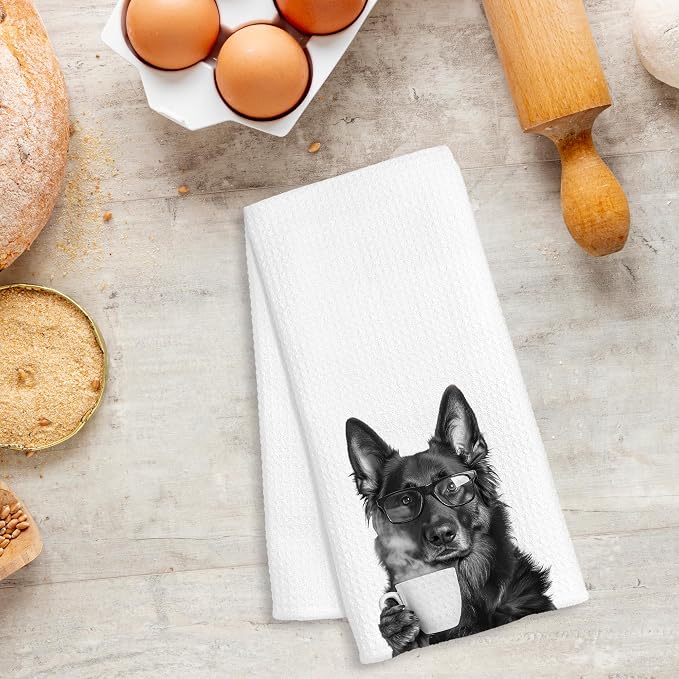 Funny German Shepherd Decor Coffee Kitchen Towels Gift, German Shepherd Dog Gifts, Coffee Gifts for Women, Dog Lover Gift Decorative Dish Hand Tea Towels for Kitchen Home Bar Decor, 16x24 Inch