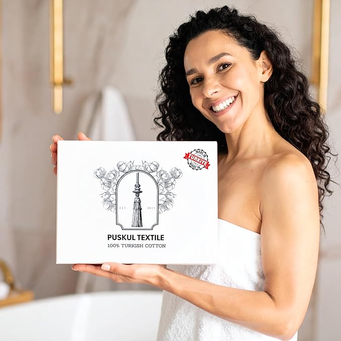 Püskül - Luxury Waffle Towel Set for Bathroom 4 Pieces White, Premium Quality Organic 100% Turkish Cotton 2 Hand and 2 Bath Towels Sets, Quick Dry Thin Waffle Towels, Made in Turkiye (White)