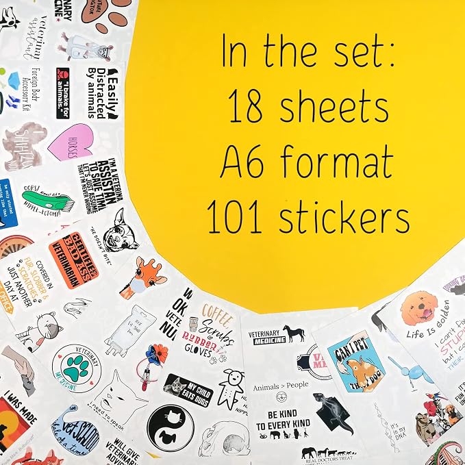 100Pcs Funny Veterinary Stickers and Laptop Decals, Vet Stickers, Veterinarian Decals, Funny Veterinary Gifts, Gifts for Women & Men