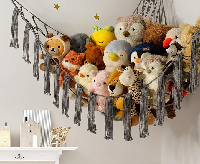 RelaxScene Stuffed Animal Hammock Corner Storage with LED Light - Pluish Hammock Large Plushie Net - Stuffed Animal Holder Hanging Organizer - Teddy Bear Hammocks Room Decorations