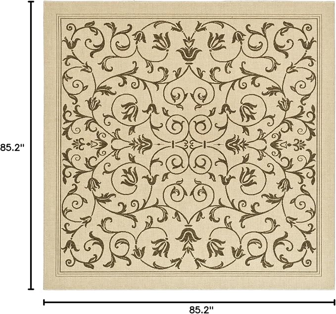 SAFAVIEH Washable Rug Outdoor Courtyard Collection - 7'10" Square, Natural & Brown, Non-Shedding & Easy Cleaning, Ideal for Patio, Backyard, Mudroom (CY2098-3001)