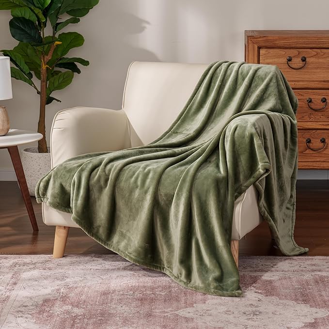 Berkshire Blanket Classic Velvetloft® Solid Throw Blanket, Lightweight Cozy Flannel Plush Throw Blanket for Bed and Couch, Dark Sage, 50×60 Inches