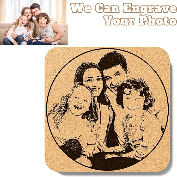 30 Custom Coasters, Personalized Cork Coaster Laser Engraved with Own Design Logo Text, Non-Slip Heat-Resistant Custom Cork Coaster for Wedding, Anniversary, Family Reunion Gifts (Square)
