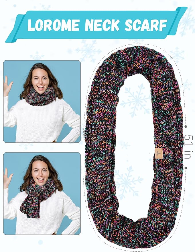 Winter Hat Scarf Gloves and Ear Warmer, Warm Knit Beanie Hat Touch Screen Gloves Set Winter Gifts Neck Scarves for Women