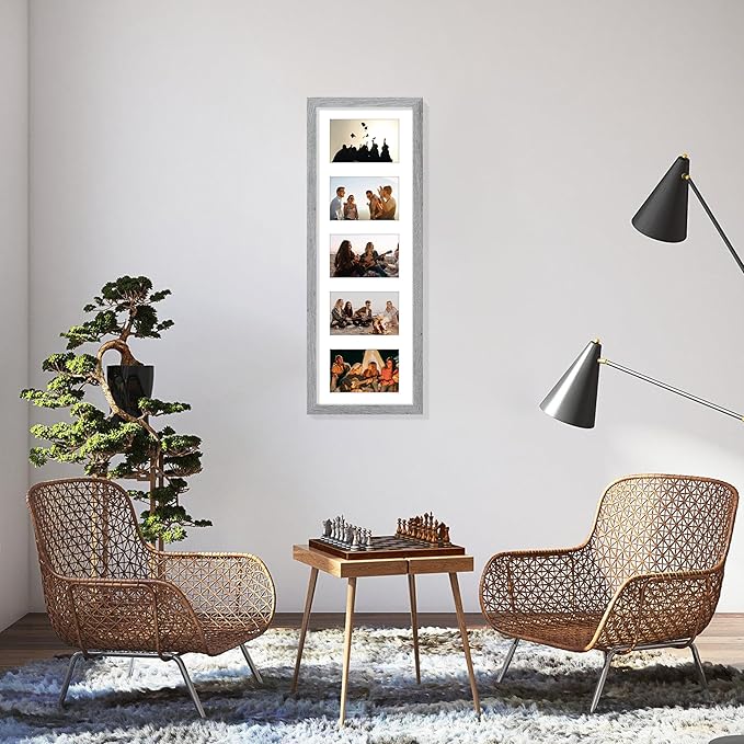 Vittanly 8x24 Collage Picture Frame, Displays 5Pcs 4x6 Pictures with Mat or 1Pcs 8x24 without Mat, Picture Frames Collage Wall Decor for Horizontal or Vertical Display, Grey, 1 Pack
