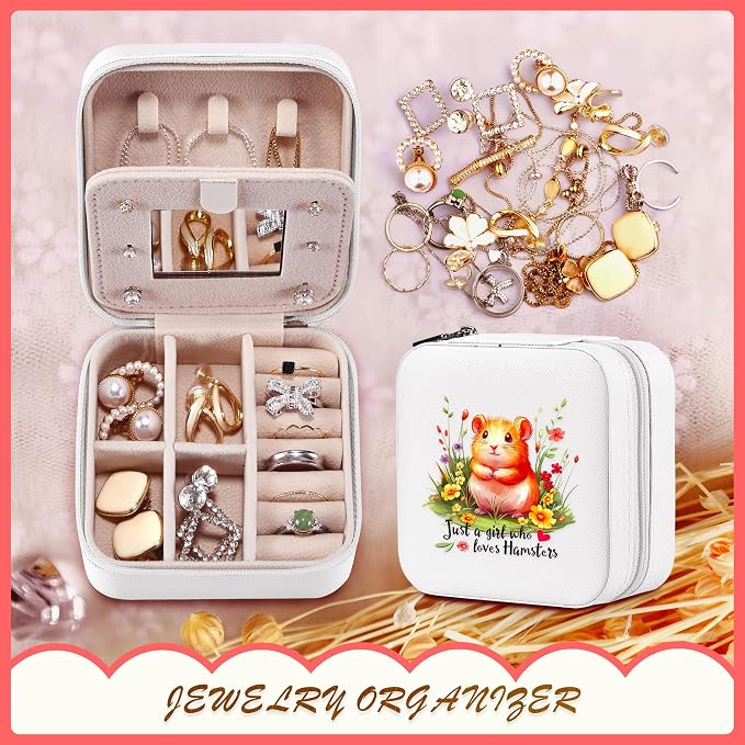 Hamster Jewelry Box, Gifts For Teens Girls, Hamster Lovers Stuff Items Accessories Things Merchandise Decor Merch, Travel Ring Earrings Necklace Organizer Holder!