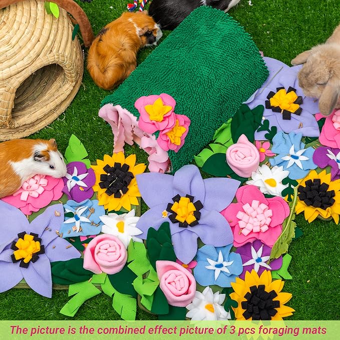 Snuffle Mat for Rabbit, Cute Flower Interactive Bunny Foraging Toy | Enrichment Feeder Toy & Cage Accessories for Rabbit, Guinea Pig, Hedgehog, Chinchilla (11.8x11.8in)
