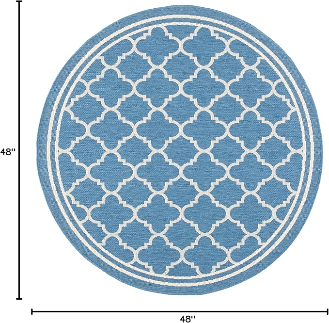 SAFAVIEH Courtyard Collection 4' Round Blue/Beige CY6918 Trellis Indoor/ Outdoor Splashproof Easy Scrubbing Patio Backyard Mudroom Area Rug