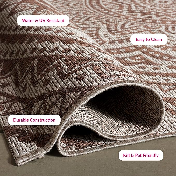 SAFAVIEH Washable Rug Outdoor Courtyard Collection - 9' x 12', Light Beige & Light Brown, Non-Shedding & Easy Cleaning, Ideal for Patio, Backyard, Mudroom (CY8734-36312)