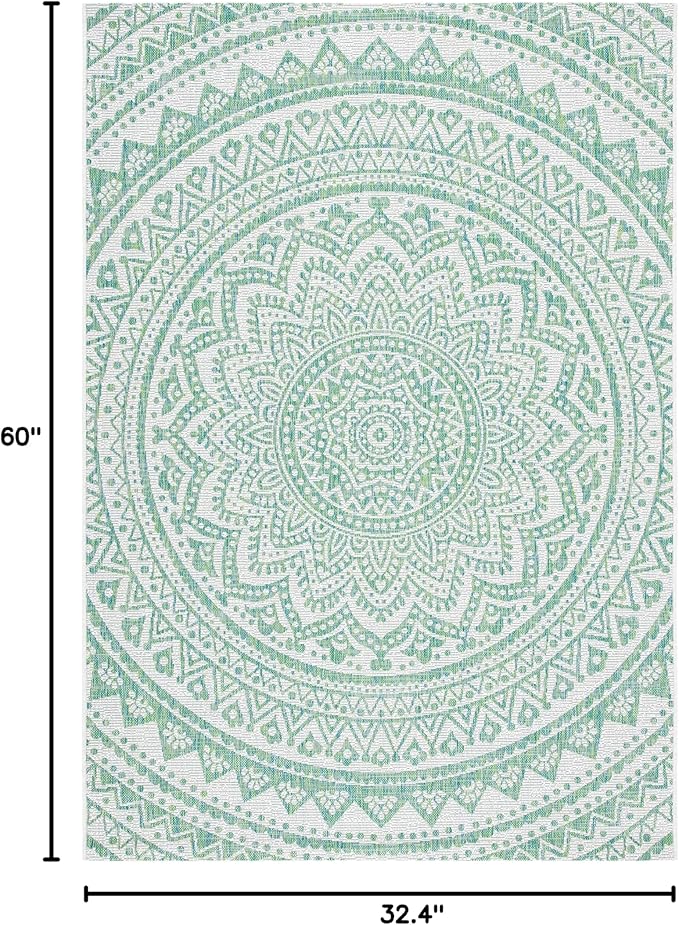SAFAVIEH Courtyard Collection 2'7" x 5' Ivory/Green CY8734 Indoor/ Outdoor Waterproof Easy Cleaning Patio Backyard Mudroom Area Rug