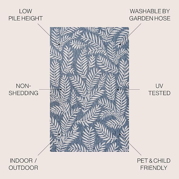 JONATHAN Y Palm Frond Indoor Outdoor Square Area Rug 4X4 Navy/Ivory, Nevis for Backyard, Patio, Porch, Easy-Cleaning, High Traffic, Pet-Friendly, Non-Shedding (SMB119B-4SQ)