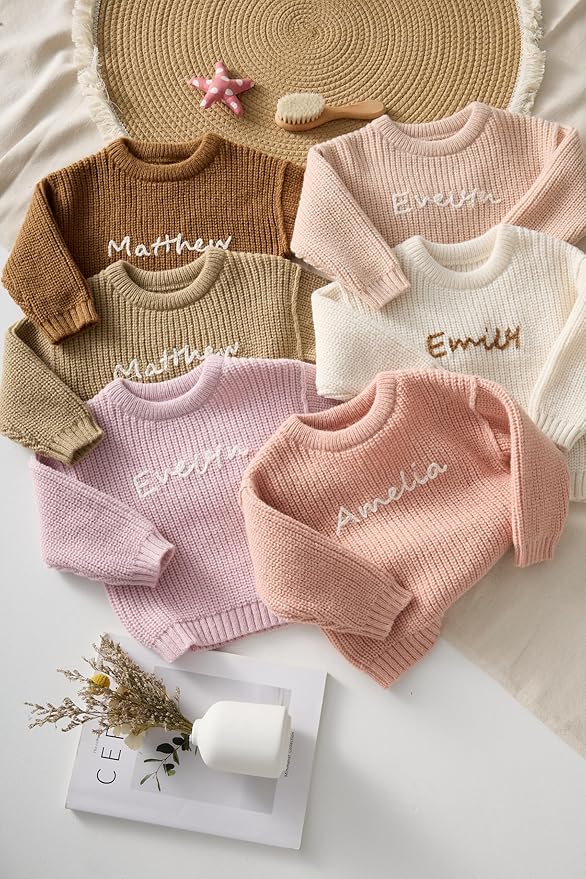 Personalized Knit Baby Boy Girl Sweater with Name Custom Pullover Sweatshirt Custom Baby Gifts