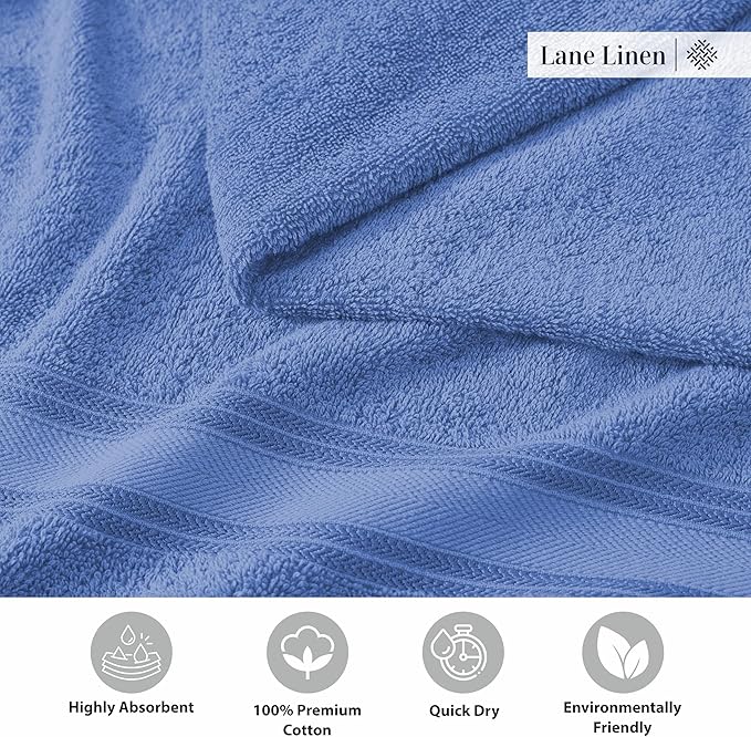 LANE LINEN Bathroom Towels Set of 18 – Zero Twist, 100% Ring-Spun Cotton, 6 Bath, 6 Handtowel & 6 Washcloths, Luxury Hotel Design, Perfect for Salon & Guests, Machine Washable – Cerulean Blue