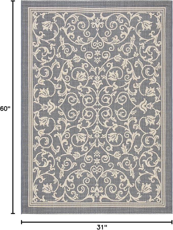SAFAVIEH Washable Rug Outdoor Courtyard Collection - 2'7" x 5', Grey & Natural, Non-Shedding & Easy Cleaning, Ideal for Patio, Backyard, Mudroom (CY2098-3606)