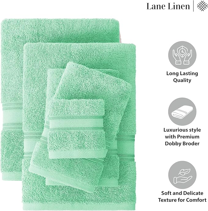 LANE LINEN 18Piece Bathroom Towels – Luxurious 100% Ring Spun Cotton, Zero Twist, Includes 6 Bath, 6 Hand & 6 Washcloths, Quick-Dry, Lightweight, Everyday Essential, Machine Washable – Aqua Sky