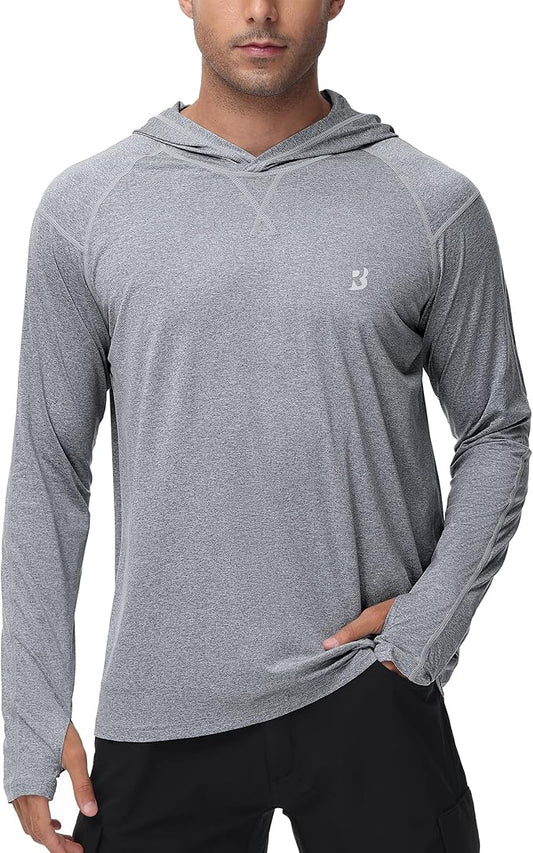 Roadbox Mens UPF 50+ Fishing Shirts, Long Sleeve UV Sun Hoodie, Hiking Running Swim Athletic Workout Shirt