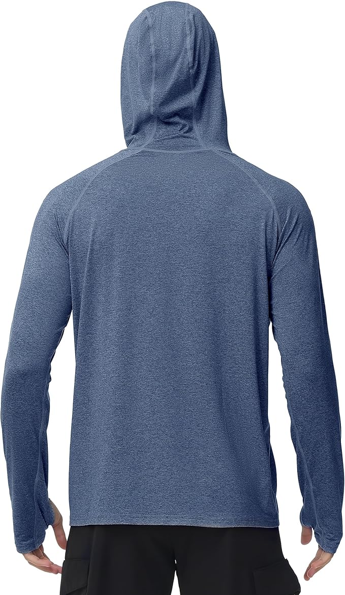 Roadbox Mens UPF 50+ Fishing Shirts, Long Sleeve UV Sun Hoodie, Hiking Running Swim Athletic Workout Shirt