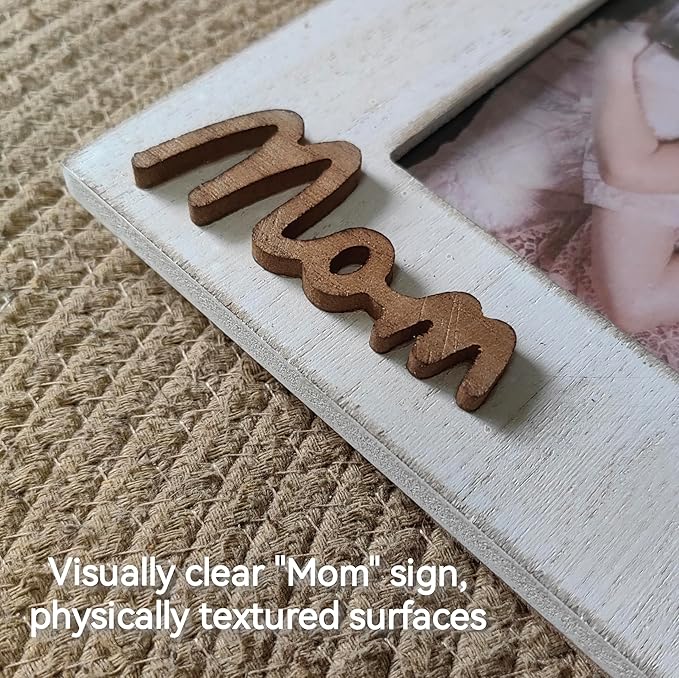 I Love You Mom Photo Frame with Heart,Wooden Mom Picture Frame 4x6 Horizontal from Daughter/Son,Mother's Day Gift,Present for Stepmother, Mommy Birtheday Gift