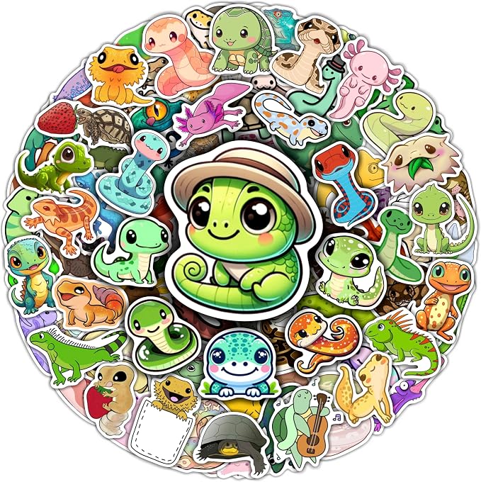 100Pcs Reptile Stickers, Lizard Stickers for Water Bottle and Laptop - Reptile Party Supplies & Decorations, Snake Vinyl Decals, Gifts for Women & Men