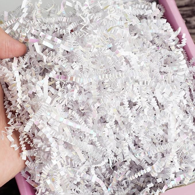 Uptotop 1/2 LB Supply Crinkle Cut Paper Shred Filler for Gift Wrapping Basket Filling, Birthday, Christmas, Thanksgiving, Wedding, Mother's Day, Diamond White