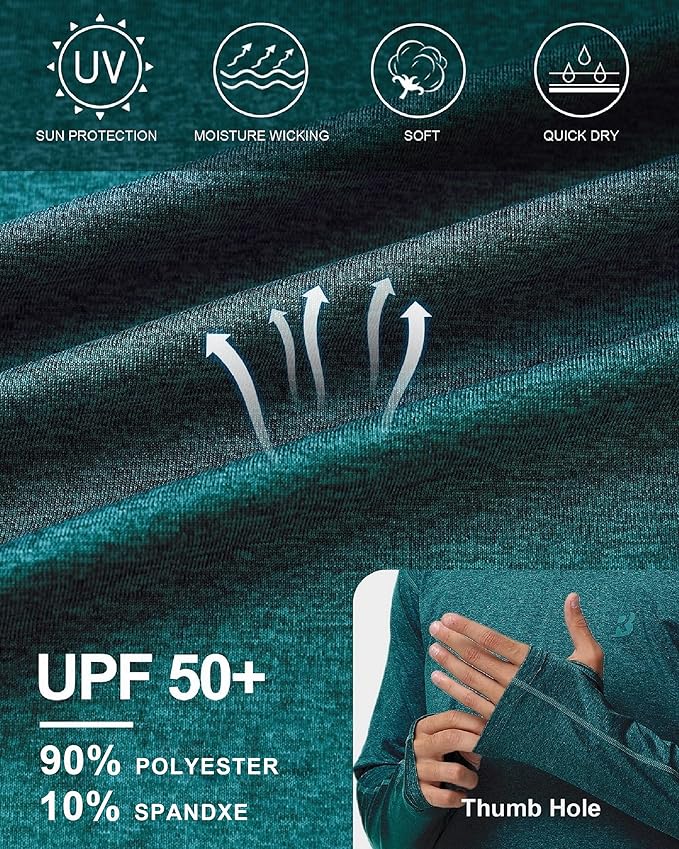 Roadbox Mens UPF 50+ Fishing Shirts, Long Sleeve UV Sun Hoodie, Hiking Running Swim Athletic Workout Shirt