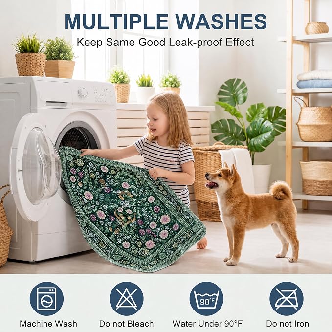 Washable Pee Pads for Dogs,Great Urine Absorbent Reusable Puppy Training Pads,Waterproof,Leak-Proof & Non-Slip Potty Pads for Whelping,Crate,Playpen,Bed.(Midnight Garden Floral,36"x72")