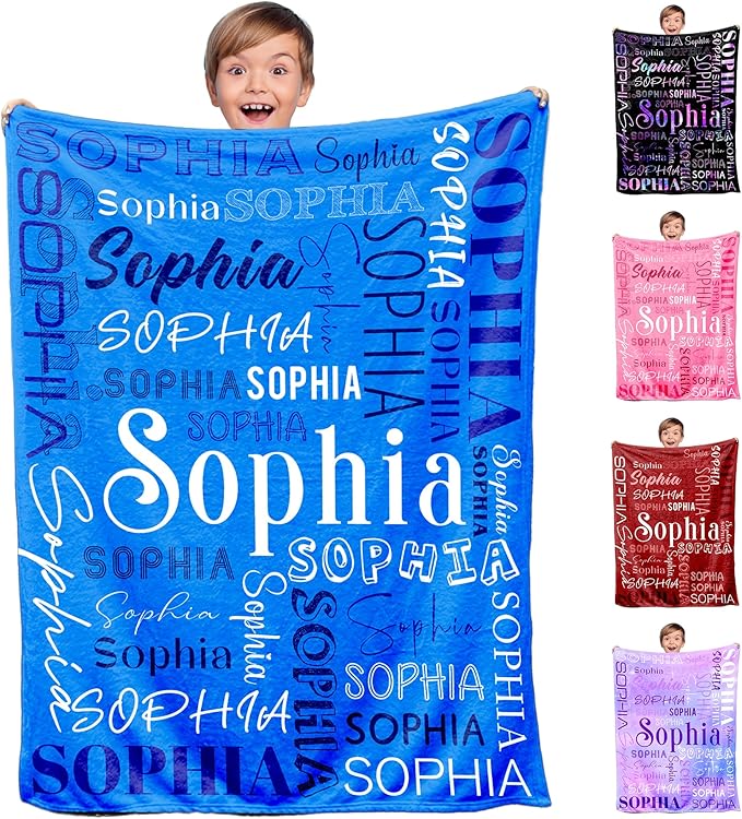 Custom Christmas Blanket for Kids, Personalized Throws Blankets Birthday Dark Blue Name Pattern Customized Gifts for Teen Girls Boys, Name Blanket for Baby Grandkids
