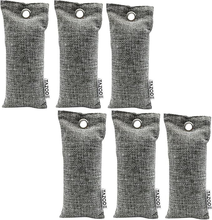 Bamboo Charcoal Air Purifying Bags (75g Each) – Natural Odor Remover for Shoes, Closet, Car, Home, Pet Area – Reusable Deodorizer Pouch, Eco-Friendly, Unscented (Pack - 6)
