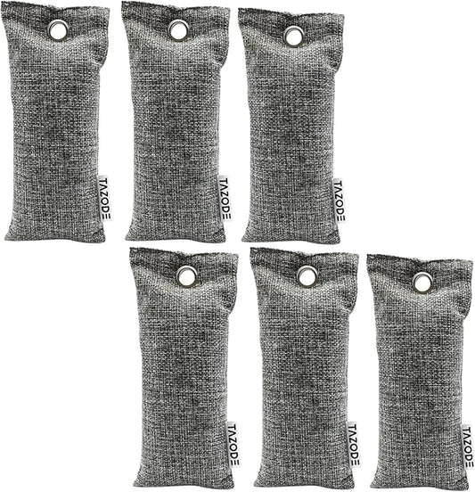Bamboo Charcoal Air Purifying Bags (75g Each) – Natural Odor Remover for Shoes, Closet, Car, Home, Pet Area – Reusable Deodorizer Pouch, Eco-Friendly, Unscented (Pack - 6)