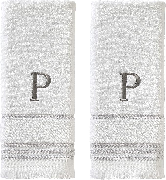 SKL Home Casual Monogram Hand Towel (2-Pack), P, 16x26, White