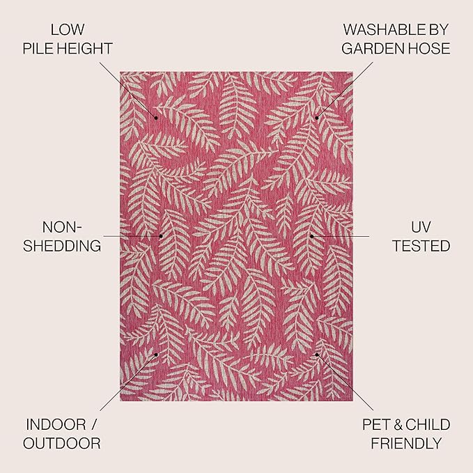 JONATHAN Y Palm Frond Indoor Outdoor Area Rug 9X12 Fuchsia/Light Gray, Nevis for Backyard, Patio, Porch, Easy-Cleaning, High Traffic, Pet-Friendly, Non-Shedding (SMB119F-9)
