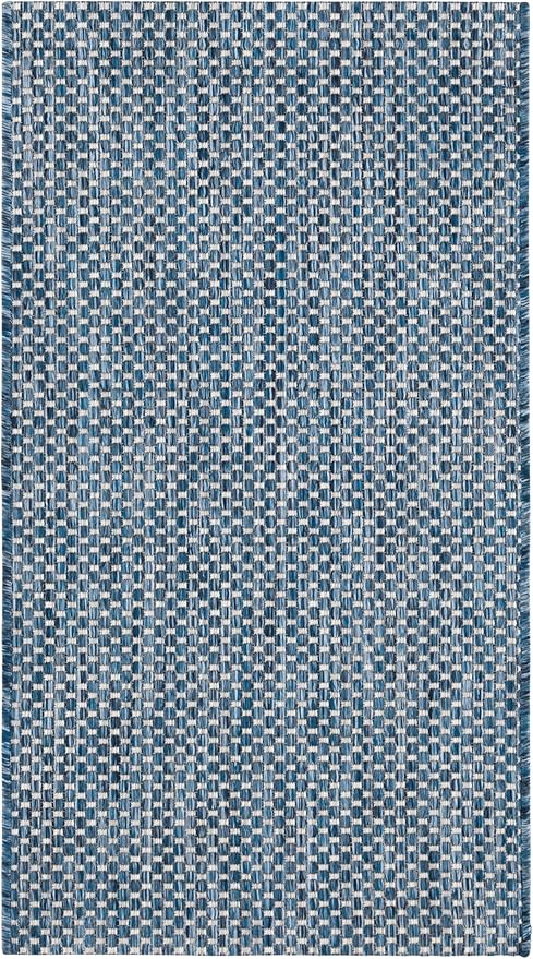 SAFAVIEH Washable Rug Outdoor Courtyard Collection - 2' x 3'7", Navy & Grey, Non-Shedding & Easy Cleaning, Ideal for Patio, Front Door, Entryway, Doormat (CY8521-36821)