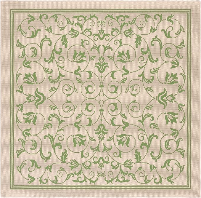 SAFAVIEH Washable Rug Outdoor Courtyard Collection - 6'7" Square, Natural & Olive, Non-Shedding & Easy Cleaning, Ideal for Patio, Backyard, Mudroom (CY2098-1E01)