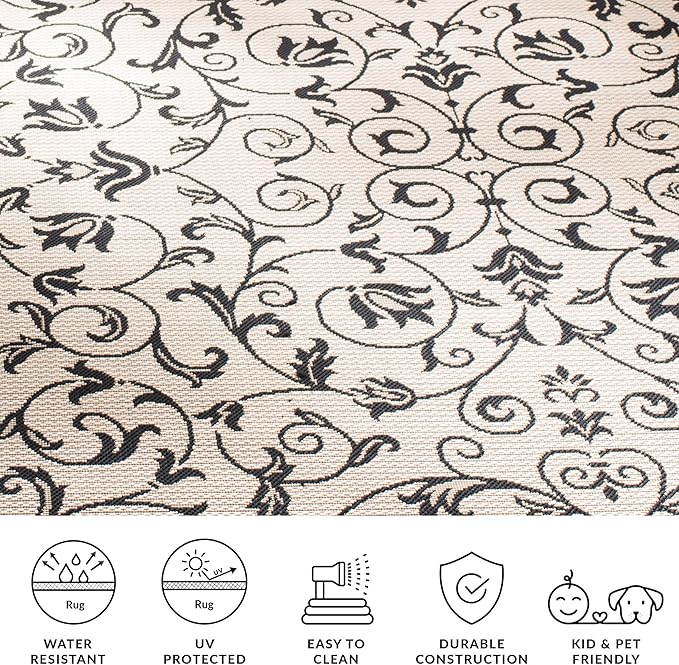 SAFAVIEH Washable Rug Outdoor Courtyard Collection - 2' x 3'7", Sand & Black, Non-Shedding & Easy Cleaning, Ideal for Patio, Front Door, Entryway, Doormat (CY2098-3901)