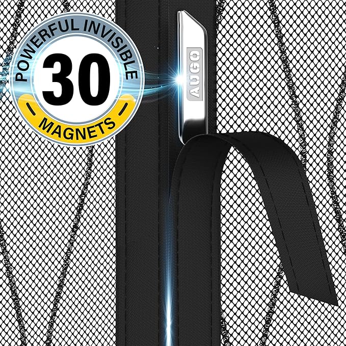 AUGO Fiberglass Magnetic Screen Door Reversible Left Right Side Opening - Self Sealing, Heavy Duty, Hands Free, Keeps Bugs Out - Pet and Kid Friendly - Patent Pending Keep Open Feature – 38” x 83”
