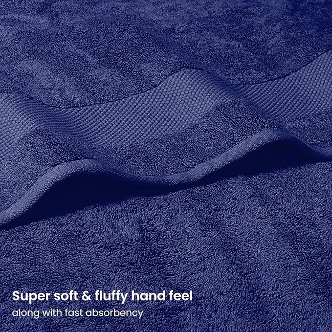 BIOWEAVES 100% Organic Cotton 700 GSM Plush Premium Washcloths 13" x 13" GOTS Certified, Face Towels Perfect for Home & Bathroom - Navy Blue, Pack of 12