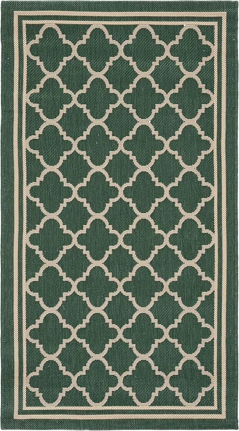 SAFAVIEH Courtyard Collection 4' x 5'7" Dark Green/Beige CY6918 Trellis Indoor/ Outside Waterproof Easy cleansingPatio Backyard Mudroom Area Mat