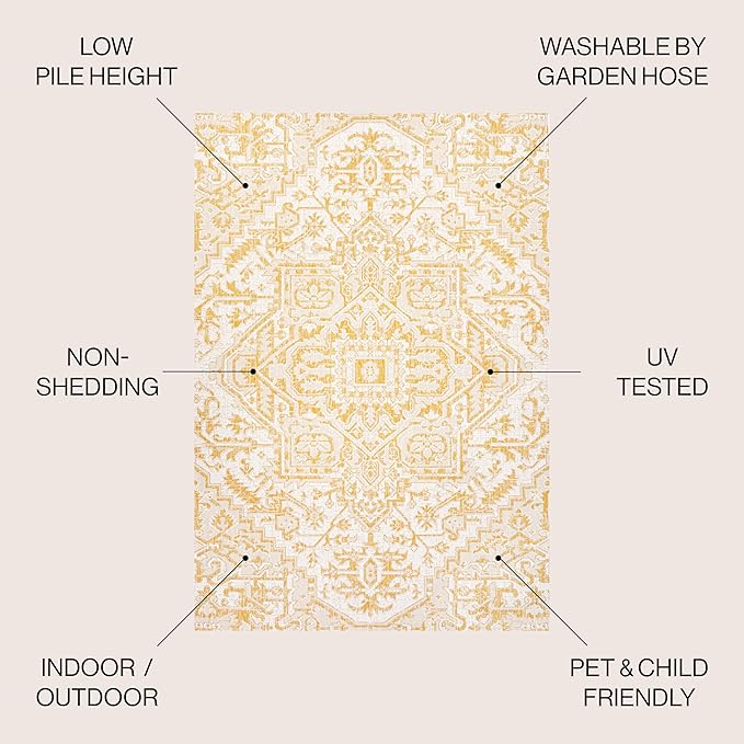 JONATHAN Y Boho Medallion Indoor Outdoor Area Rug 4X6 Cream/Yellow, Estrella Textured Weave for Backyard, Patio, Porch, Easy-Cleaning, High Traffic, Pet-Friendly, Non-Shedding (SMB105H-4)