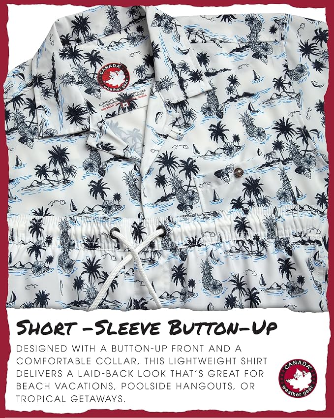 CANADA WEATHER GEAR Mens Beach Outfit Set - 2 Piece Short Sleeve Button Down Hawaiian Shirt for Men and Mens Swim Shorts Set