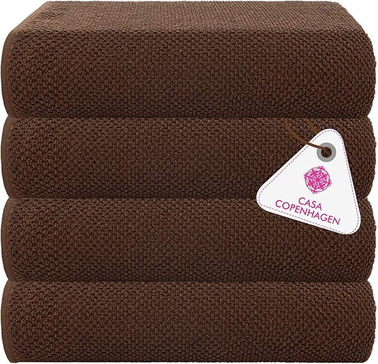 CASA COPENHAGEN Popcorn Textured 4 Pieces Bath Towel Set- Toffee, 550 GSM 4 Bath Towel Rough & Tough Use Cotton Towels Gift Set for Bathroom