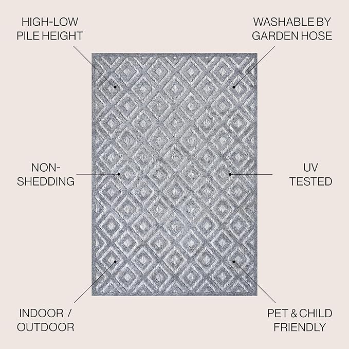 JONATHAN Y Diamond Trellis Indoor Outdoor Area Rug 4X6 Dark Gray, Portmany Neutral for Backyard, Patio, Porch, Easy-Cleaning, High Traffic, Pet-Friendly, Non-Shedding (IBZ104A-4)