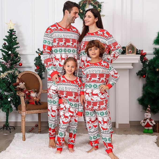 PYAEAS Matching Family Pajamas Sets Christmas PJ's Jammies Holiday Sleepwear Loungewear for Adult Women Men Xmas Outfits