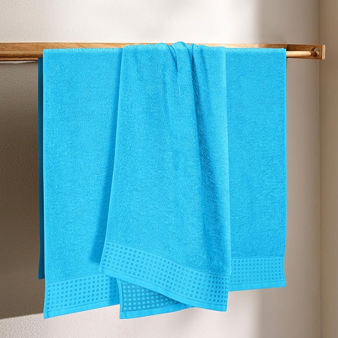 GLAMBURG Ultra Soft 4 Pack Oversized Bath Towel Set 27x54 inches, 100% Cotton Bath Towels, Highly Absorbant Compact Quickdry & Lightweight Towel, Ideal for Gym Travel Camp Pool - Turquoise Blue