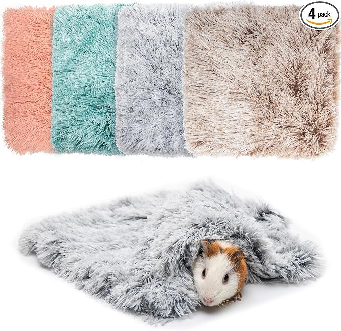 Guinea Pig Blankets 4 Pack, Warm Cozy Fleece Pet Cage Accessories | Washable Cold Weather Small Animal Bedding Mat Cage Liners for Hedgehog, Rabbit, Hamster, Chinchilla (17.7x17.7in)