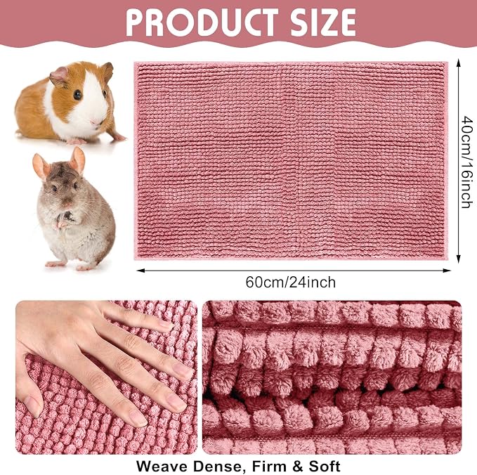 Amylove 4 Pcs Guinea Pig Cage Liner 16 x 24 Inch Washable Chenille Pee Pads Pet Dog Cat Bedding Training Mat Reusable for Small Animals Puppy Bunny Hamster Chinchilla