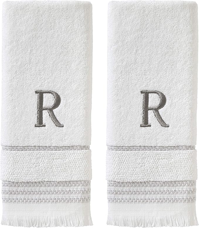 SKL Home Casual Monogram Hand Towel (2-Pack), R, 16x26, White