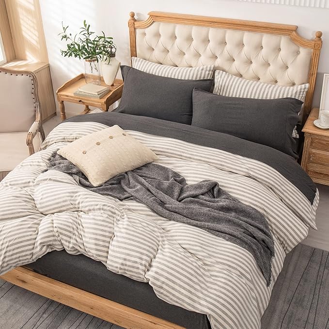 PURE ERA Jersey Knit 4pc Bed Sheet Set 100% T-Shirt Heather Cotton Super Soft Comfy Breathable Fits Mattress Up to 20" Extra Deep Pocket (Charcoal Dark Grey,Full)