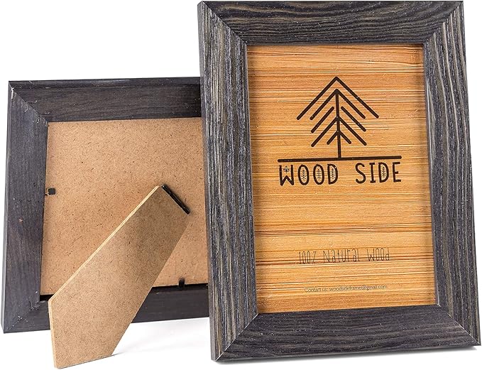 Rustic Wooden Square Picture Frames 8x8 - Set of 2 - 100% Natural Eco Distressed Wood with Real Glass for Wall Mounting and Tabletop Photo Frame - Dark Grey
