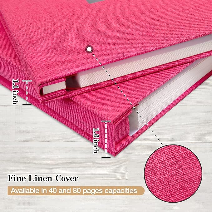 potricher Large Photo Album Self Adhesive 3x5 4x6 5x7 8x10 10x12 Pictures Linen Cover 80 Blank Pages Magnetic DIY Scrapbook Album with A Metallic Pen (Rose Red, 13.2x12.8 inches 80 Pages)